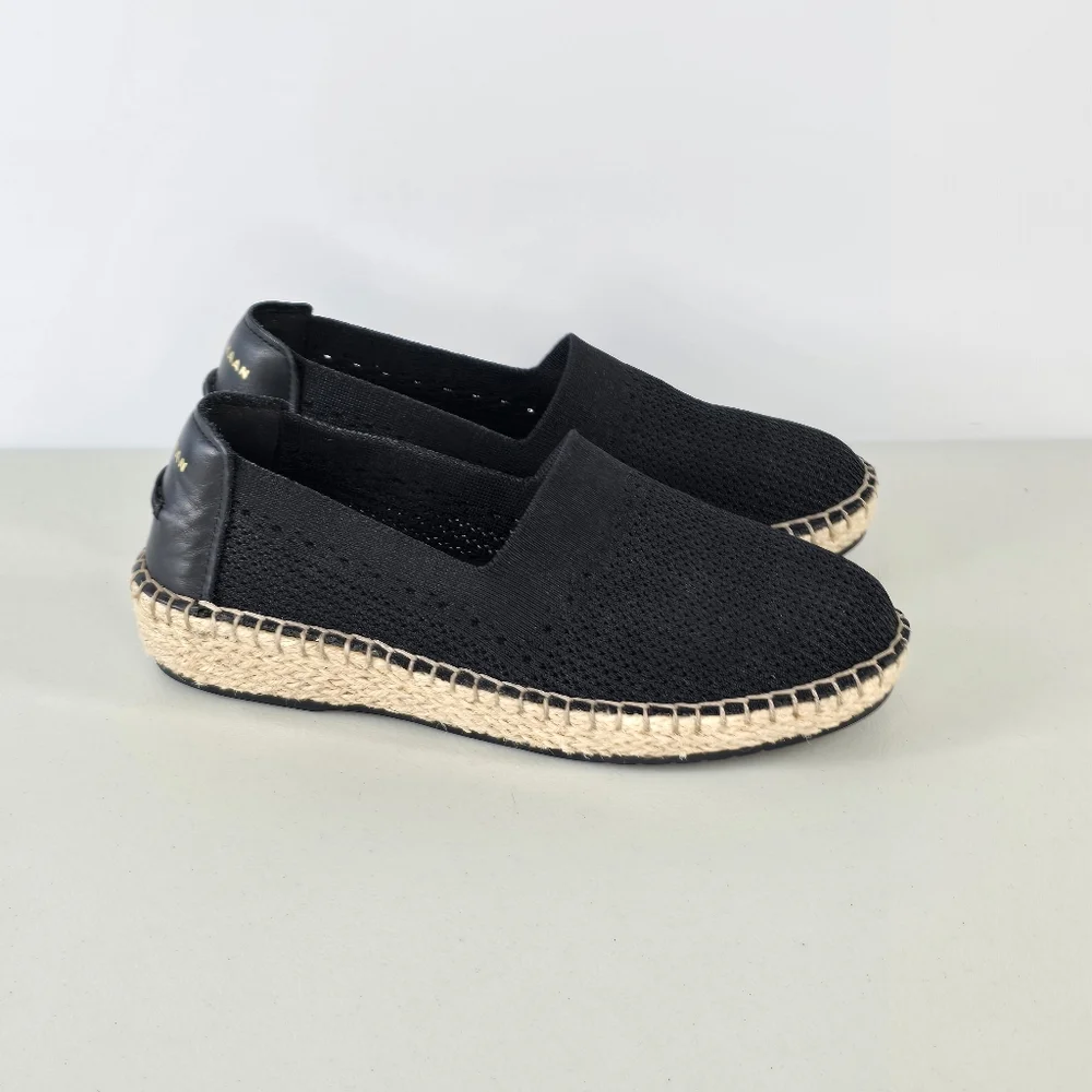 Cole Haan Cloudfeel Stitchlite Espadrille Slip-On Flats Black Knit Size 5.5